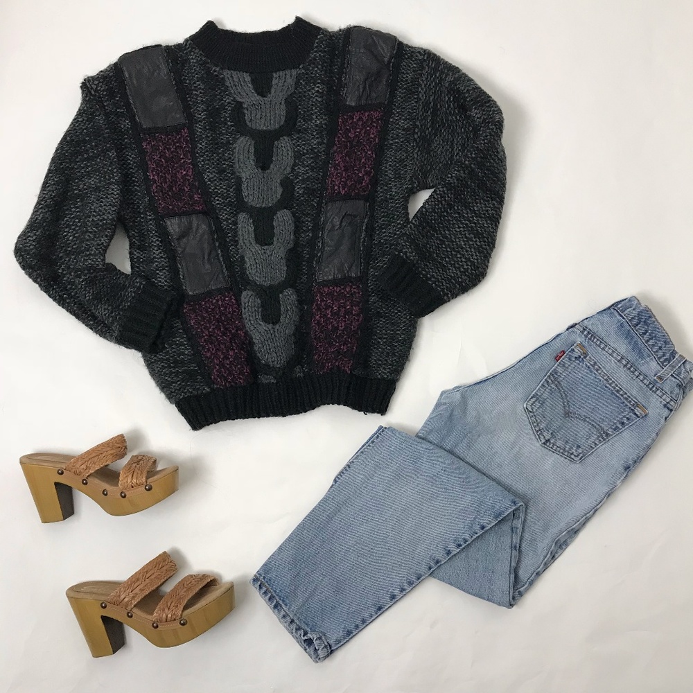 Vintage Unisex CHIA Leather Patch Sweater
