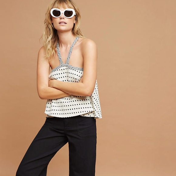 New ANTHROPOLOGIE Jemma Black Polka Dot Halter Top - Picture 2 of 8
