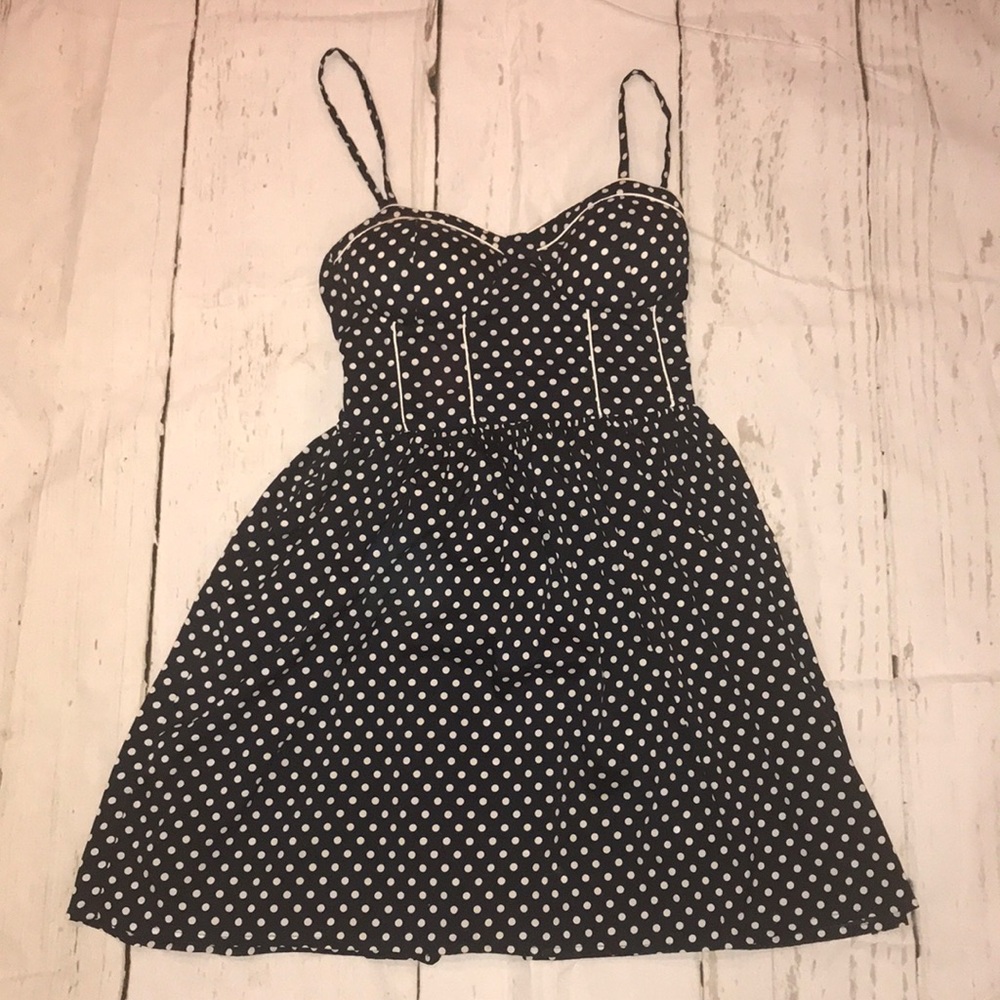 Navy and white polka dot fit n flare dress