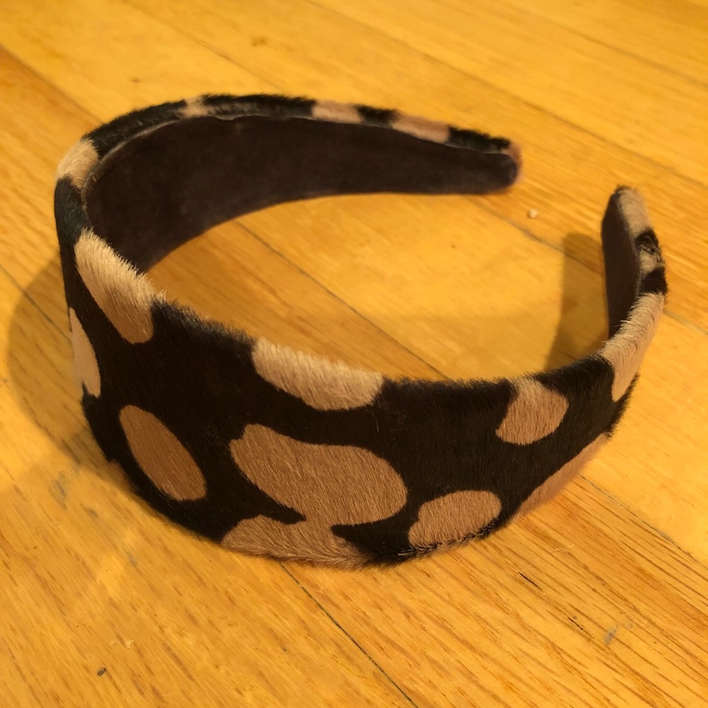 Faux Fur Black and Tan Polka Dot Headband