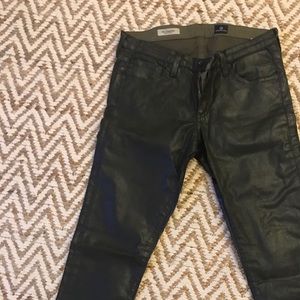 AG Leather Dark Darn Green Skinny Jeans