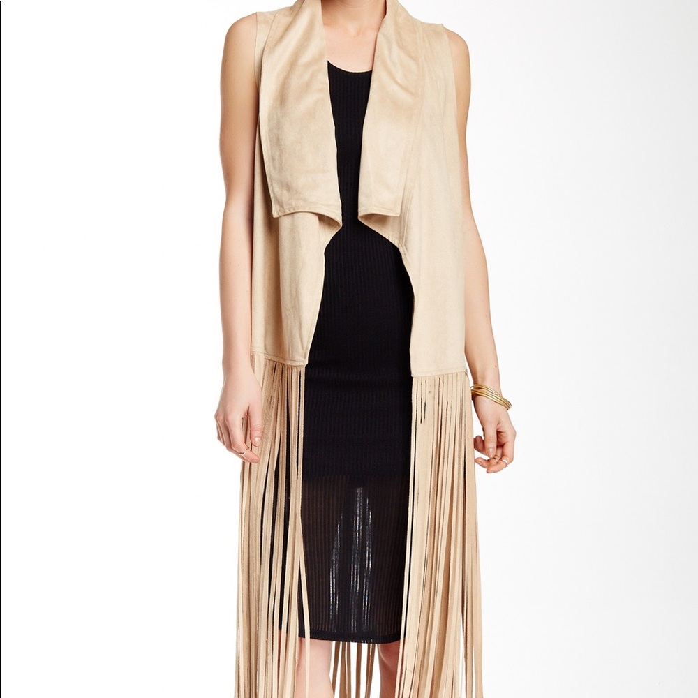 NWT Ooberswank Long Tan Fringe Vest Duster