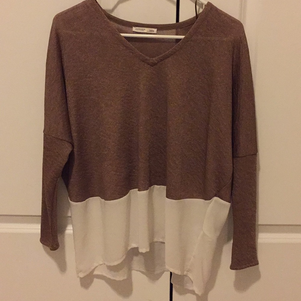 Zara camel vneck long sleeve