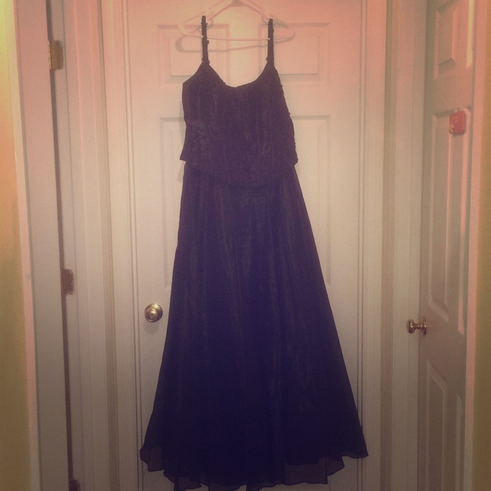 Black Organza Evening Gown with Beaded Corset Top