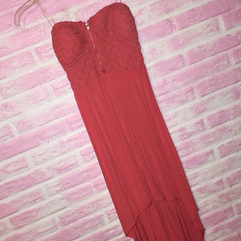 Salmon colored high low dress! Strapless!