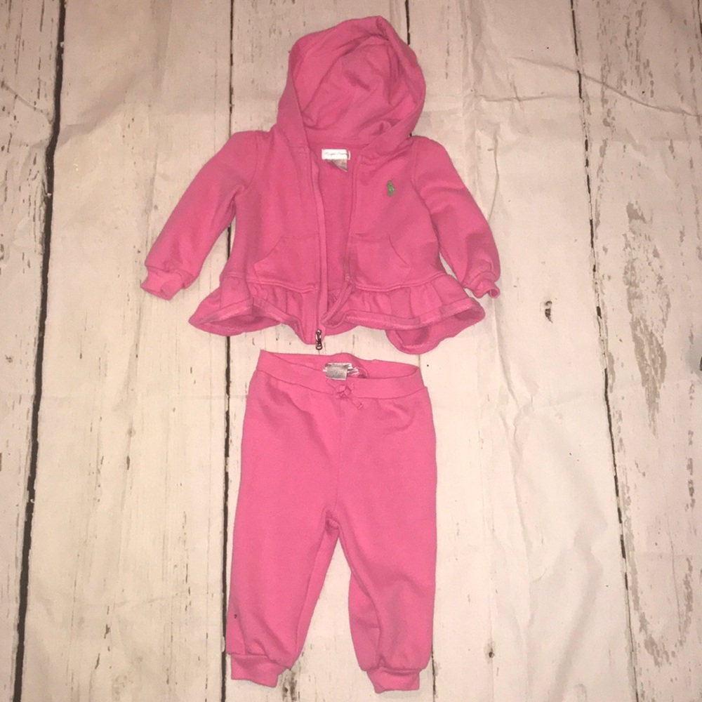 Pink Ralph Lauren hoodie and matching pants 9mos
