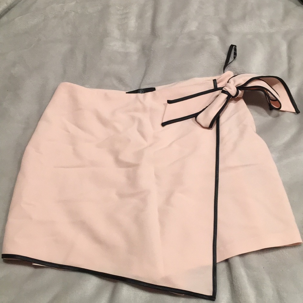 Missguided Pink Satin Trim Detail Wrap Tie Skort