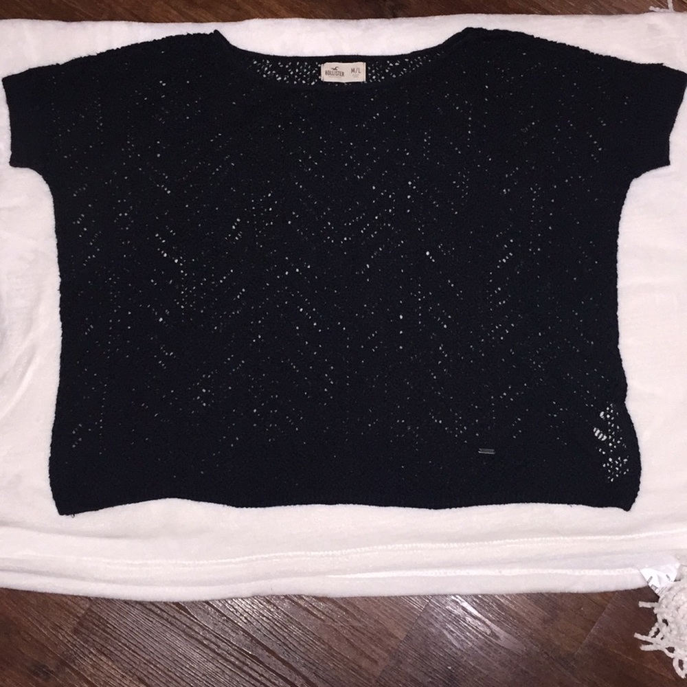 Oversized Short Sleeve Knitted Fishnet Sweater