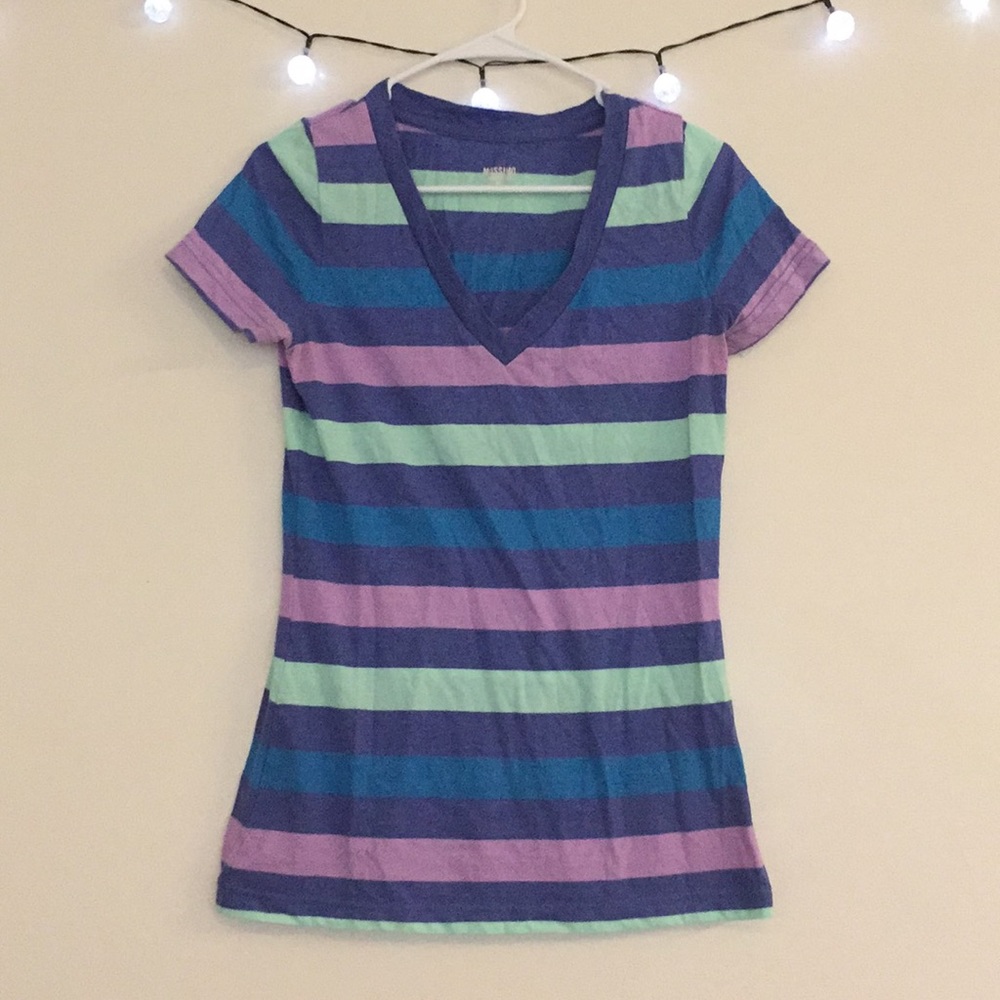 Stripped V Neck Tee
