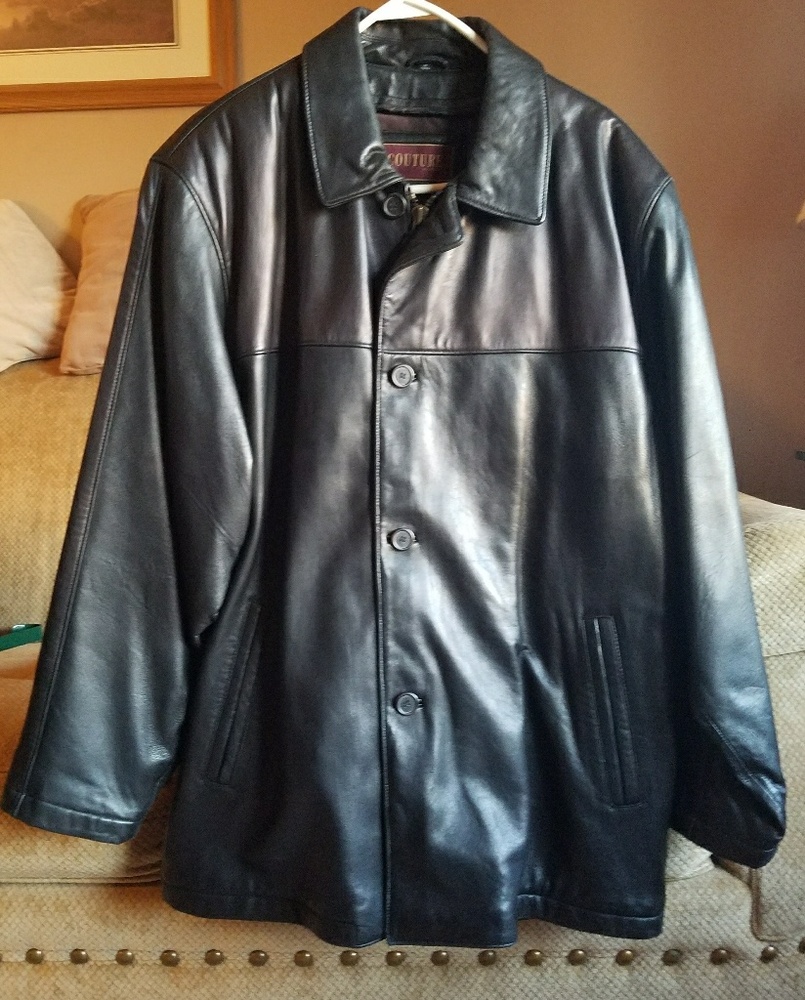 Men's Black Lamb Leather Coat Size Large