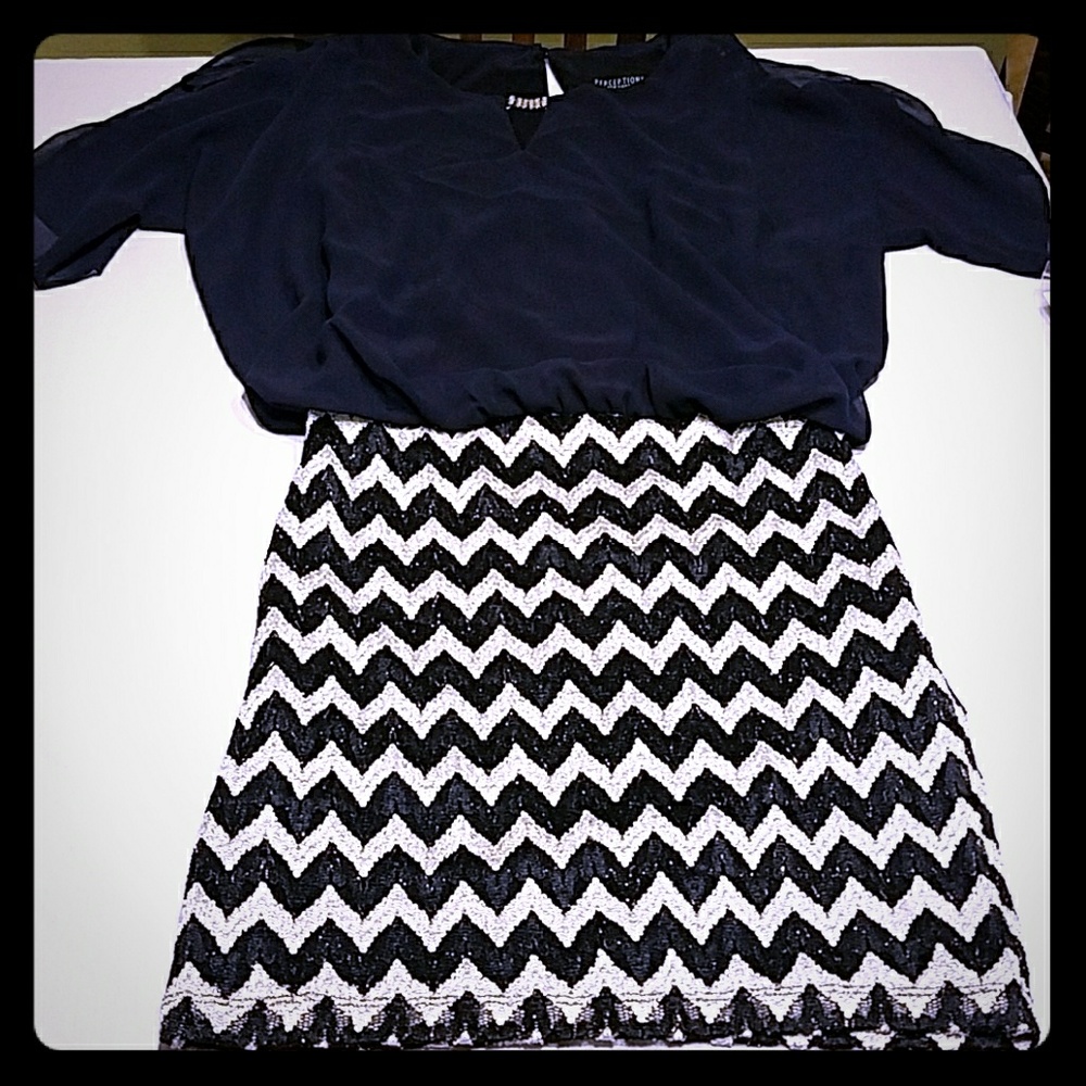 Navy and white dress with gold