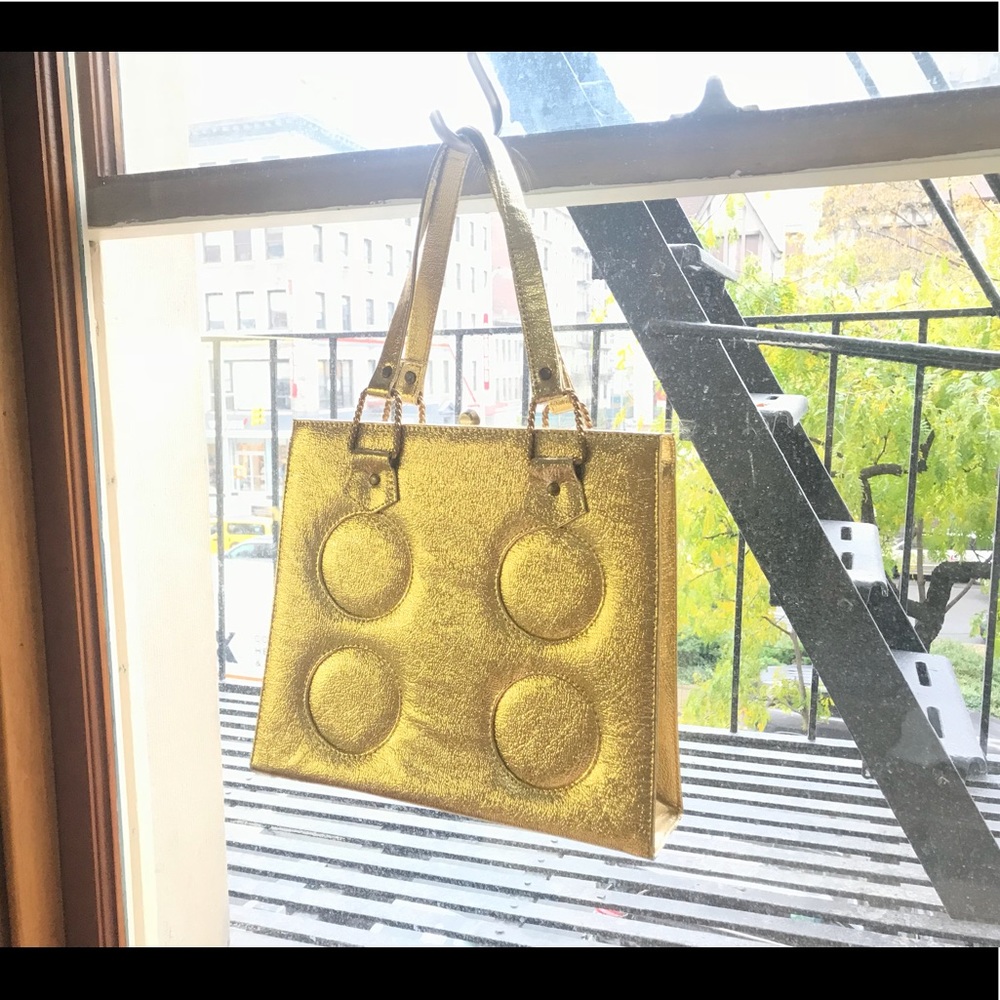 Vtg Mod Gold Lame Swiss Cheese Purse Vintage 60s