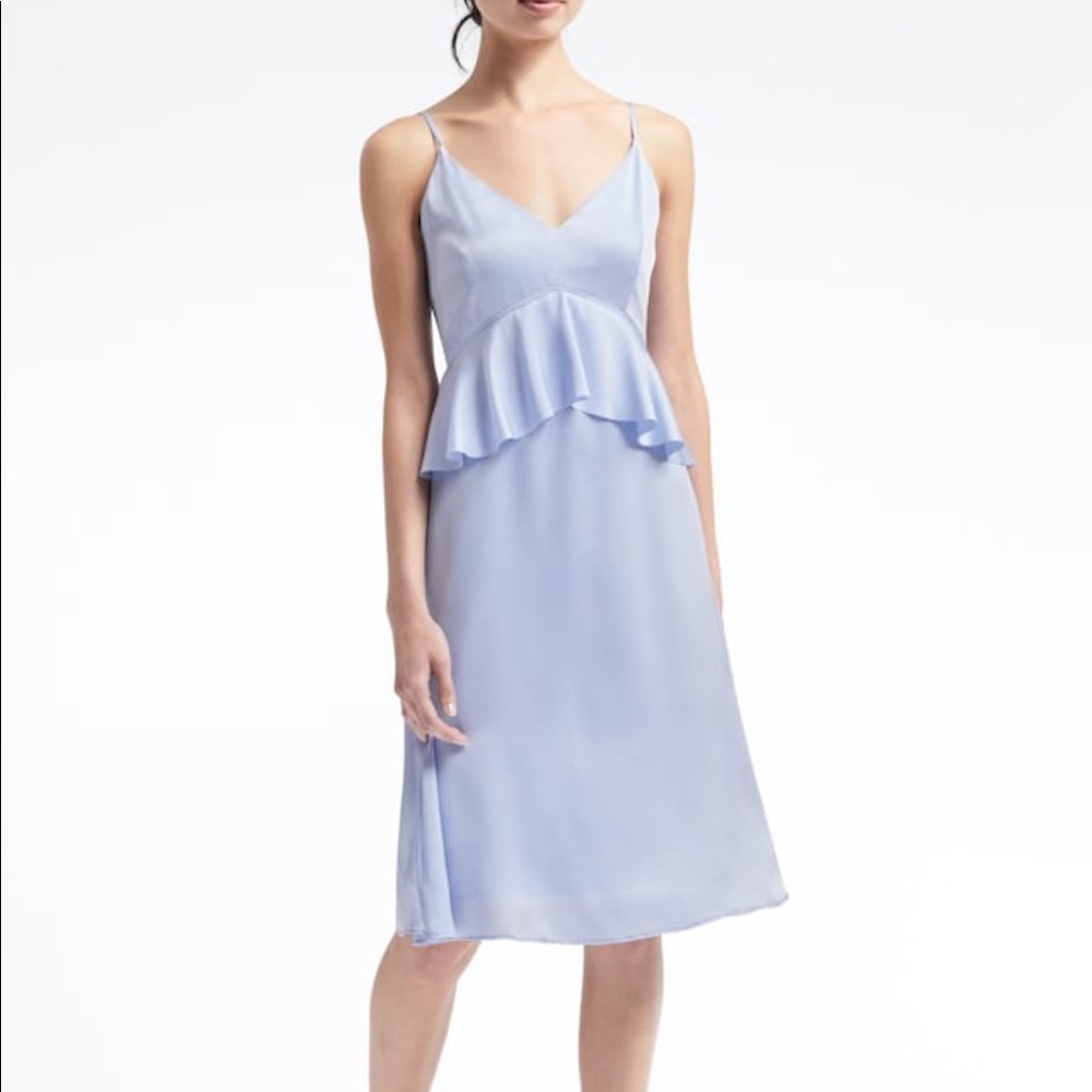 NWT ! BR Baby Blue Peplum Waist Midi Dress - Picture 2 of 6