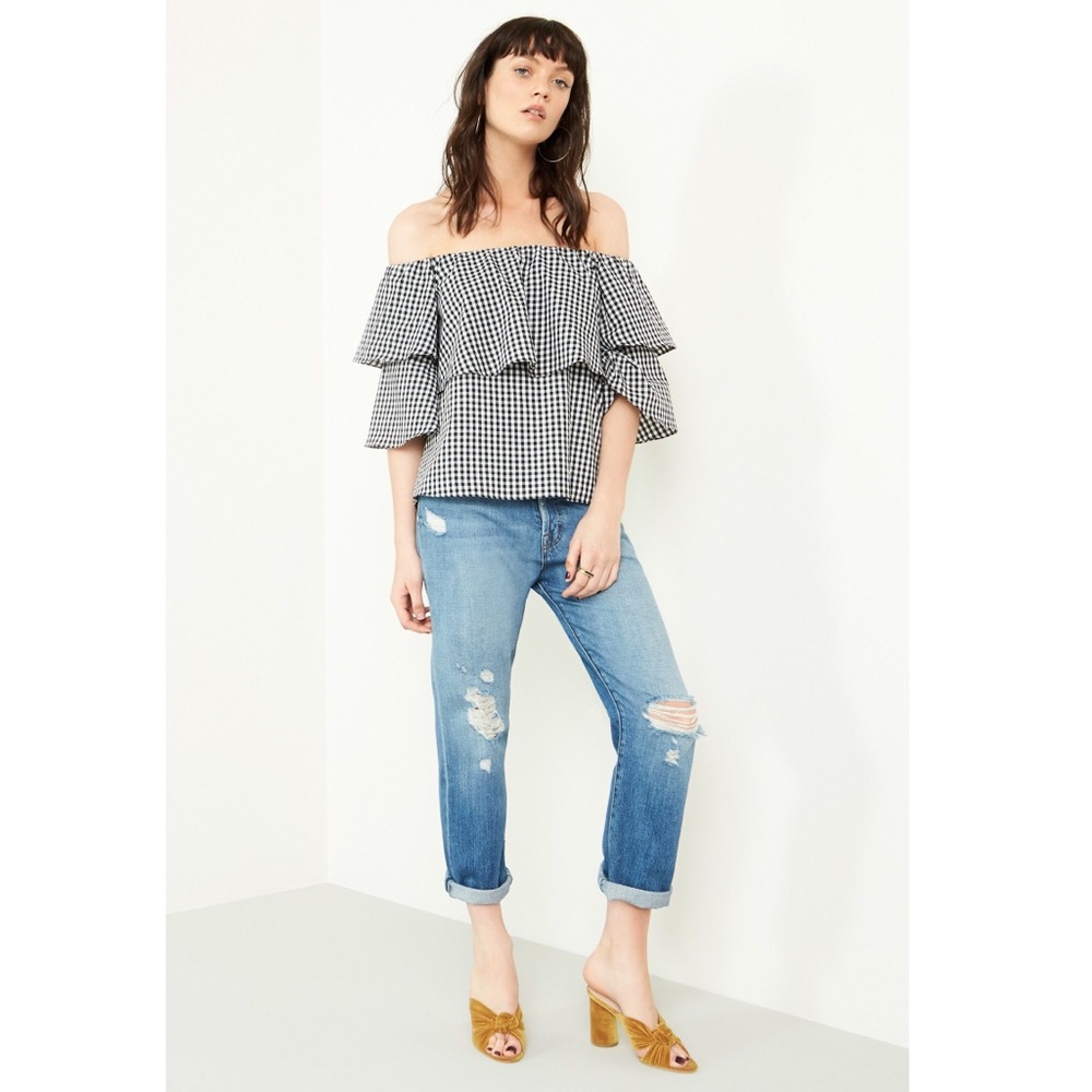 Off-the-shoulder gingham top