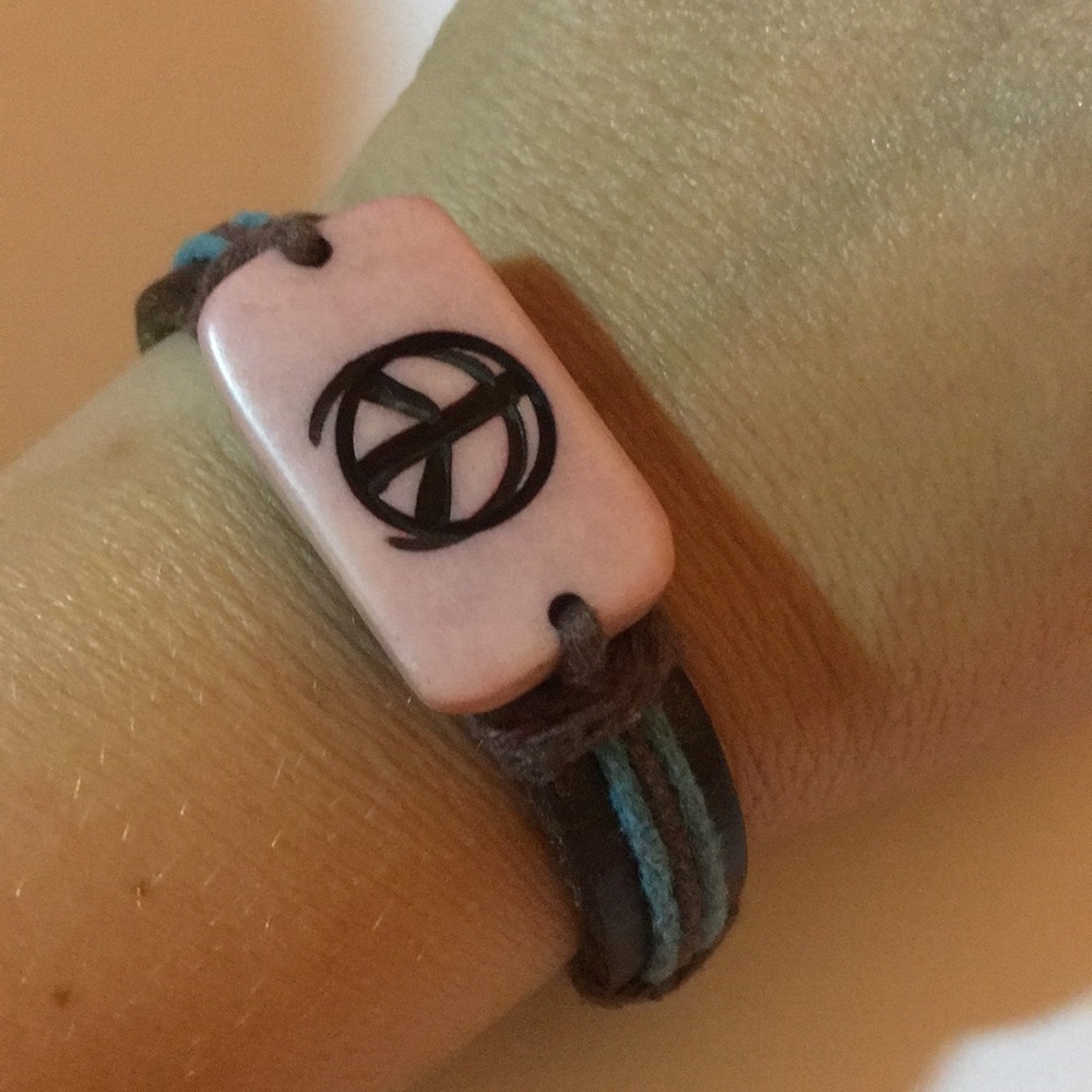 Leather Peace Sign Bracelet