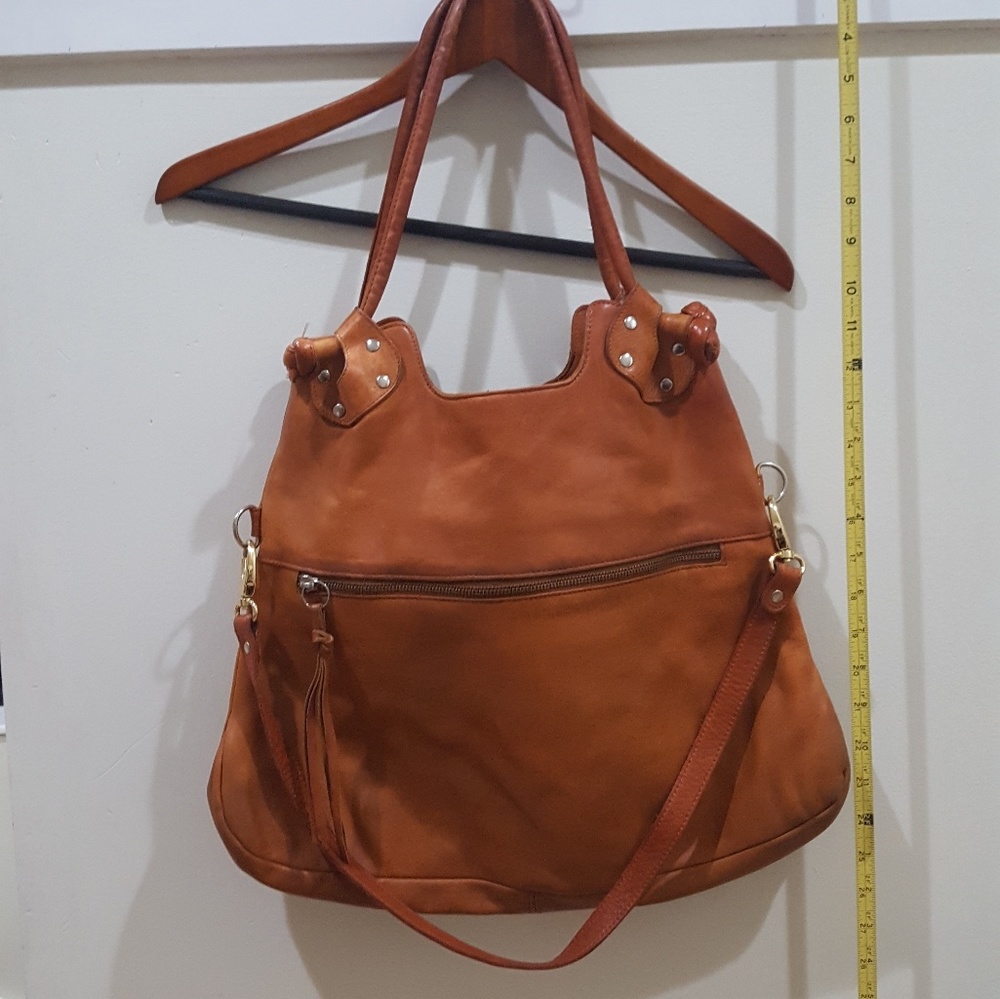 Leather boho bag camel color
