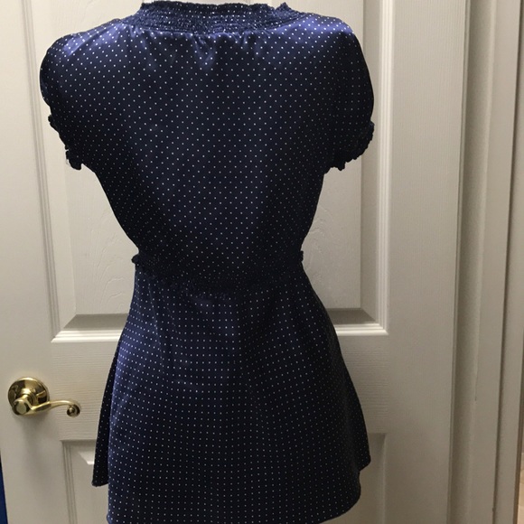 Gorgeous Navy Blue & White Satin Blouse - Picture 3 of 4