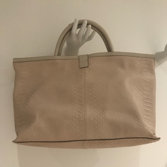 New Letizia Leather Tote with snake emboss print