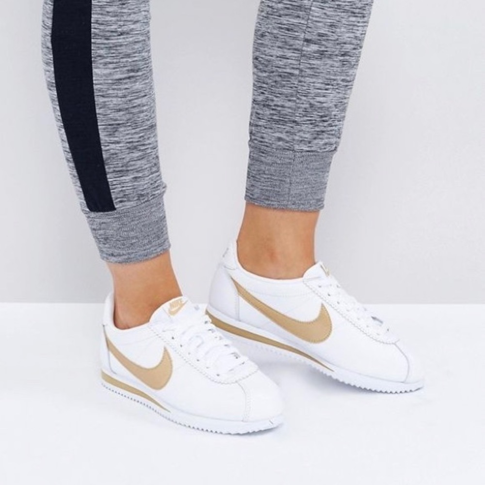 Nike White + Gold Leather Cortez Sneakers - Picture 3 of 8