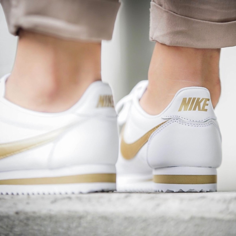Nike White + Gold Leather Cortez Sneakers - Picture 4 of 8