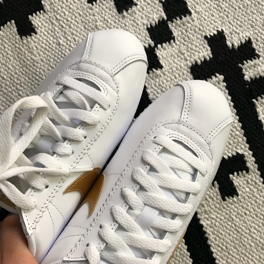 Nike White + Gold Leather Cortez Sneakers - Picture 6 of 8