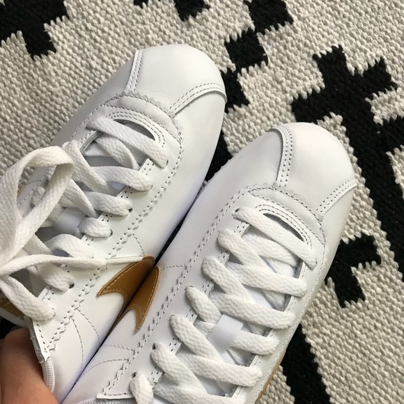 Nike White + Gold Leather Cortez Sneakers - Picture 6 of 8