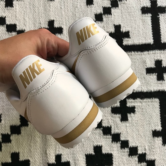 Nike White + Gold Leather Cortez Sneakers - Picture 8 of 8
