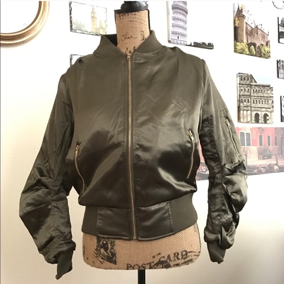 Tea and Cup olive  satin bomber jacket!! - Picture 3 of 6