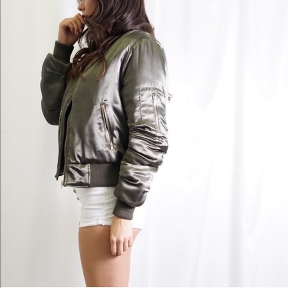 Tea and Cup olive  satin bomber jacket!! - Picture 5 of 6