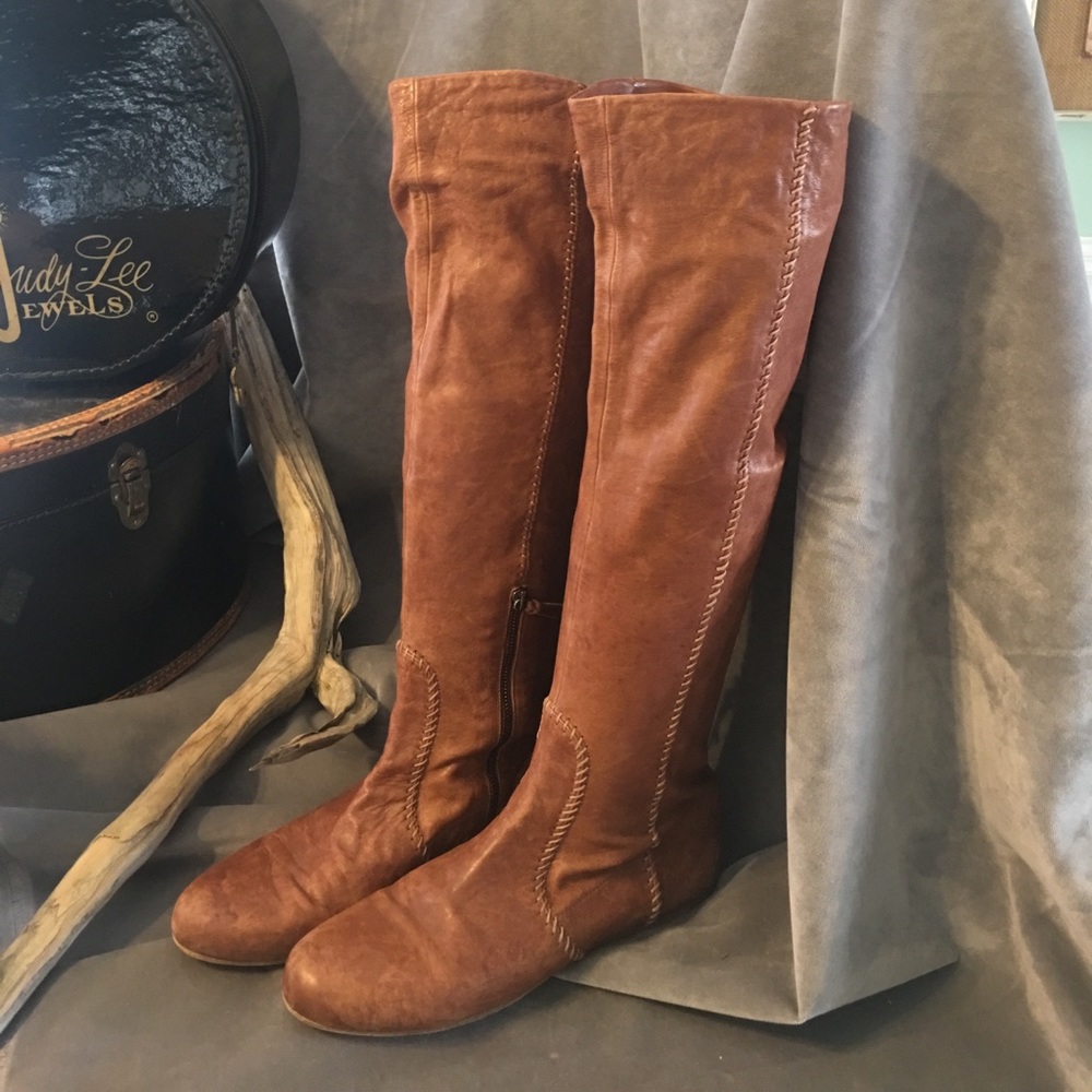 Miu Miu tan leather knee boots