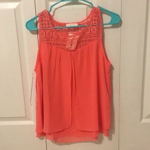 Vibrant Tank Top with Lace - Bright Salmon, Small