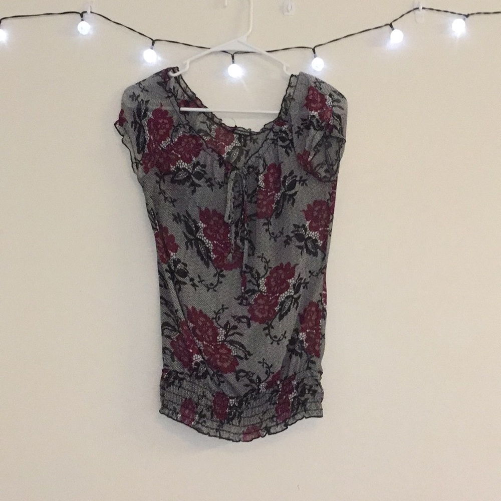 Maurice's Black and Magenta Floral Chiffon Blouse