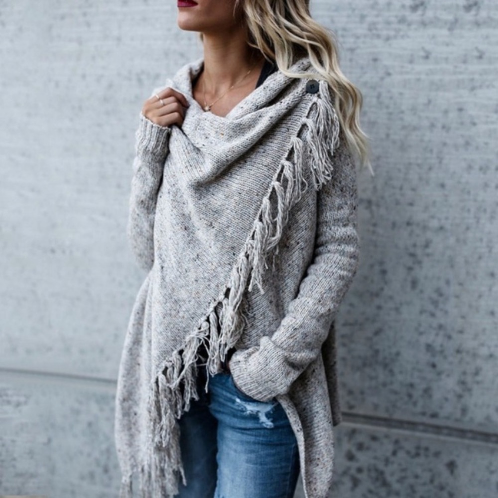 Grey Fringe Sweater - Picture 6 of 8