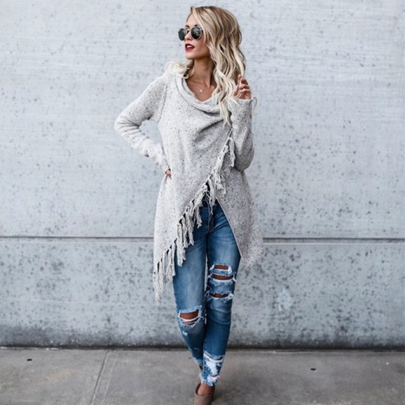 Grey Fringe Sweater - Picture 3 of 8