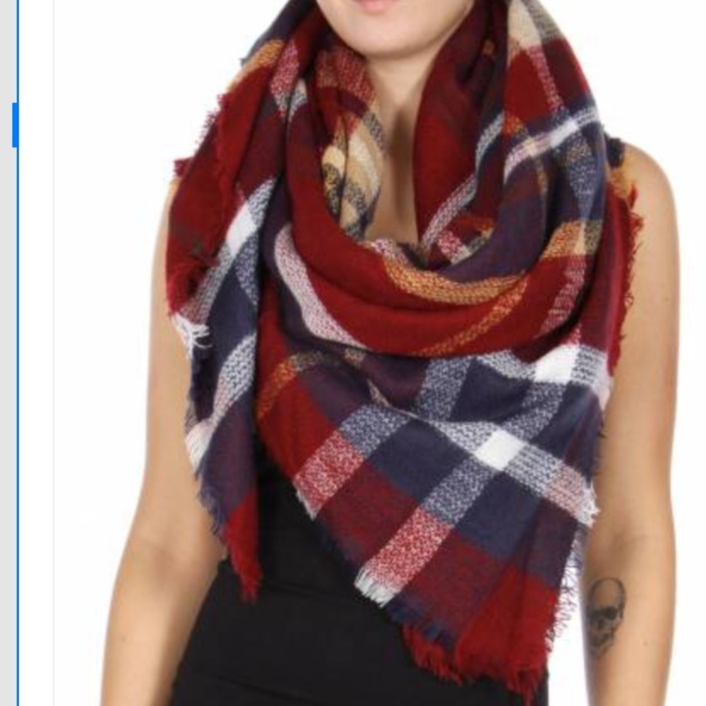 Plaid Blanket Scarf Red/Navy