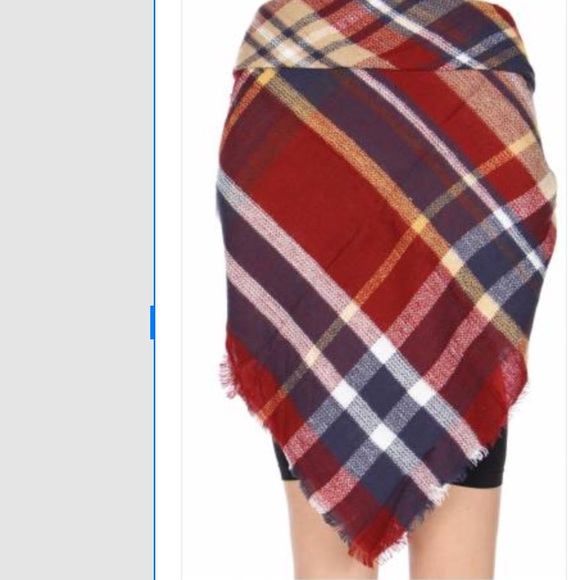 Plaid Blanket Scarf Red/Navy - Picture 2 of 3