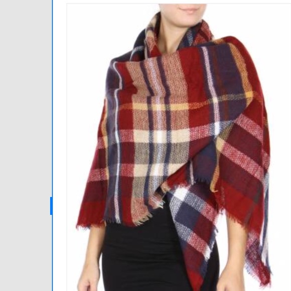 Plaid Blanket Scarf Red/Navy - Picture 3 of 3