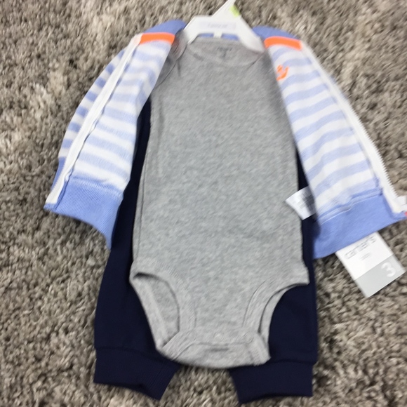 NEW Carter's Baby Boy 3 Piece Fall Set Blue Gray - Picture 3 of 5