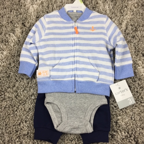 NEW Carter's Baby Boy 3 Piece Fall Set Blue Gray - Picture 1 of 5