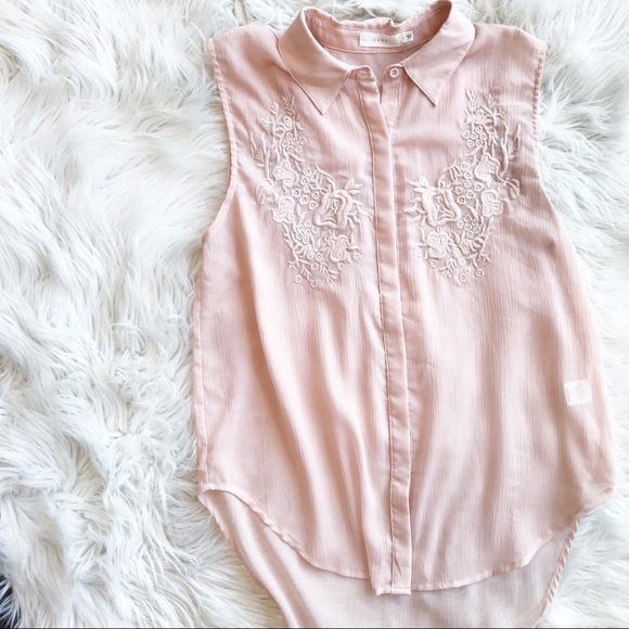 Lush Tops - Lush Pink Embroidered Sleeveless Tunic