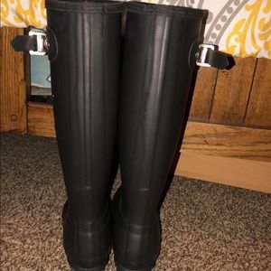 Tall matte black Hunter Boots