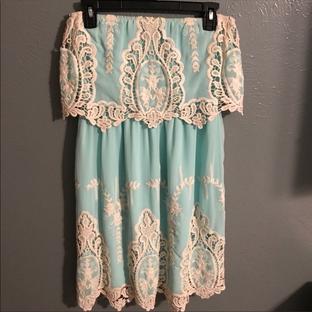 Lace turquoise and cream dress!