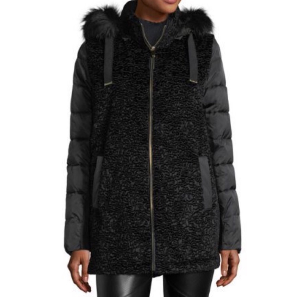 Via Spgia Mixed Media Hooded Puffer Jacket