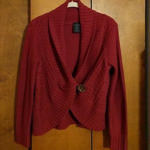 Red knitted cardigan