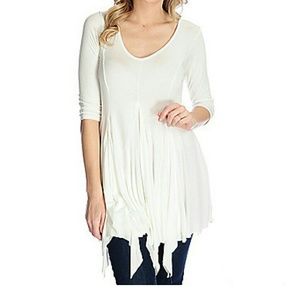 3/4 Sleeve Raw Edge Godet Top