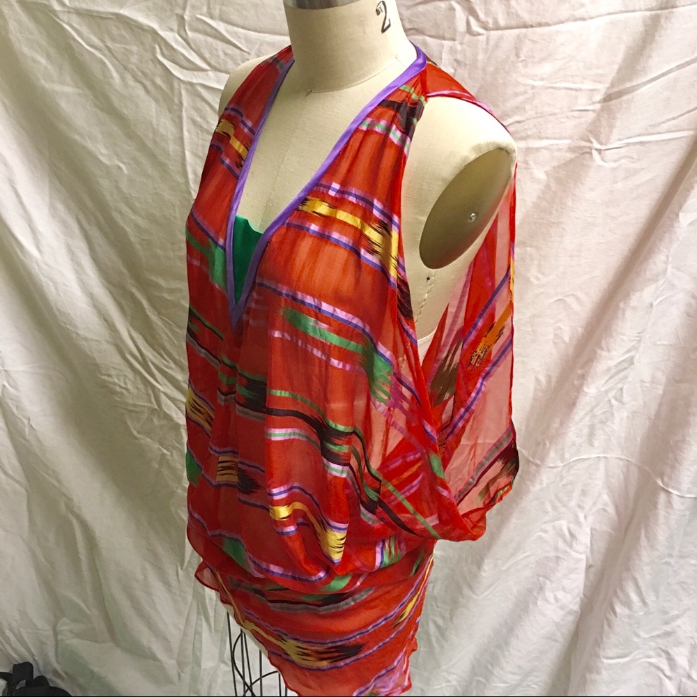 Etro chiffon red striped top size 42 silk/poly