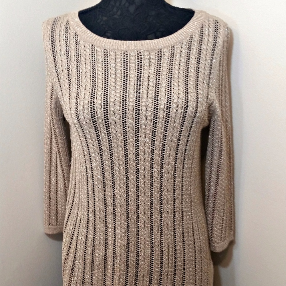 TALBOTS Tan Beige Womens Sweater Crochet NWOT