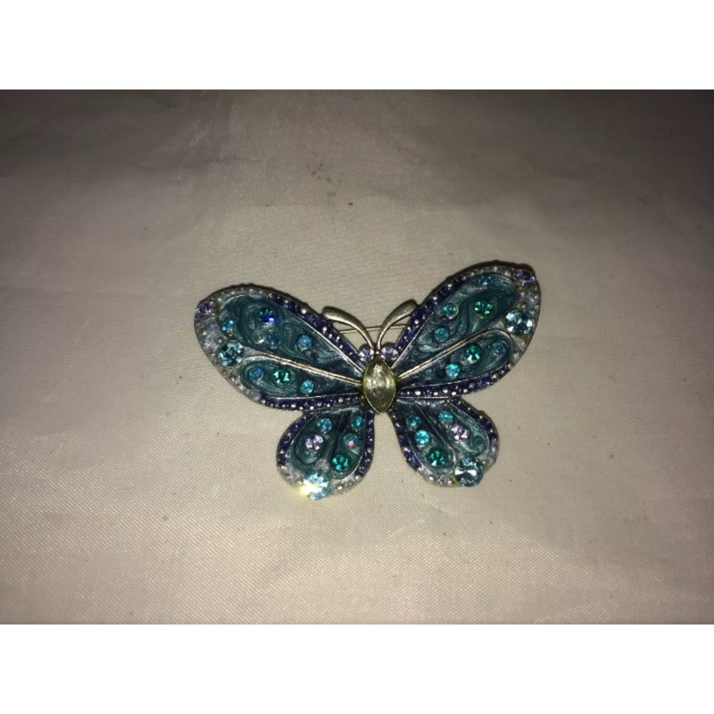 VTG. Rhinestone Enamel Silver Butterfly Brooch