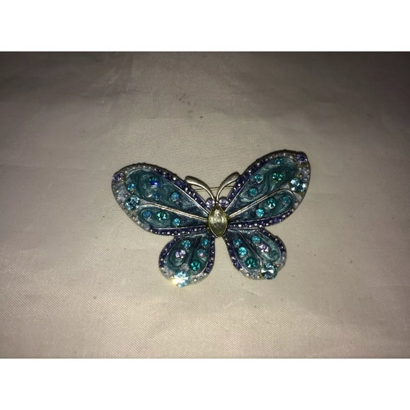 VTG. Rhinestone Enamel Silver Butterfly Brooch - Picture 1 of 4