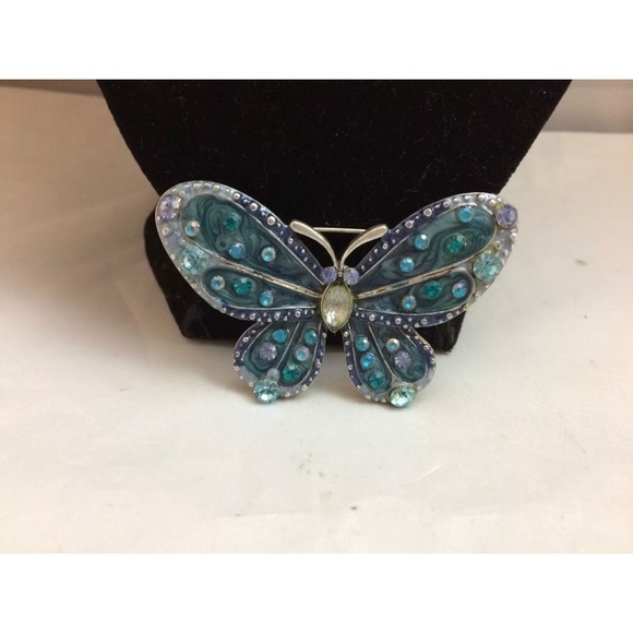 VTG. Rhinestone Enamel Silver Butterfly Brooch - Picture 2 of 4